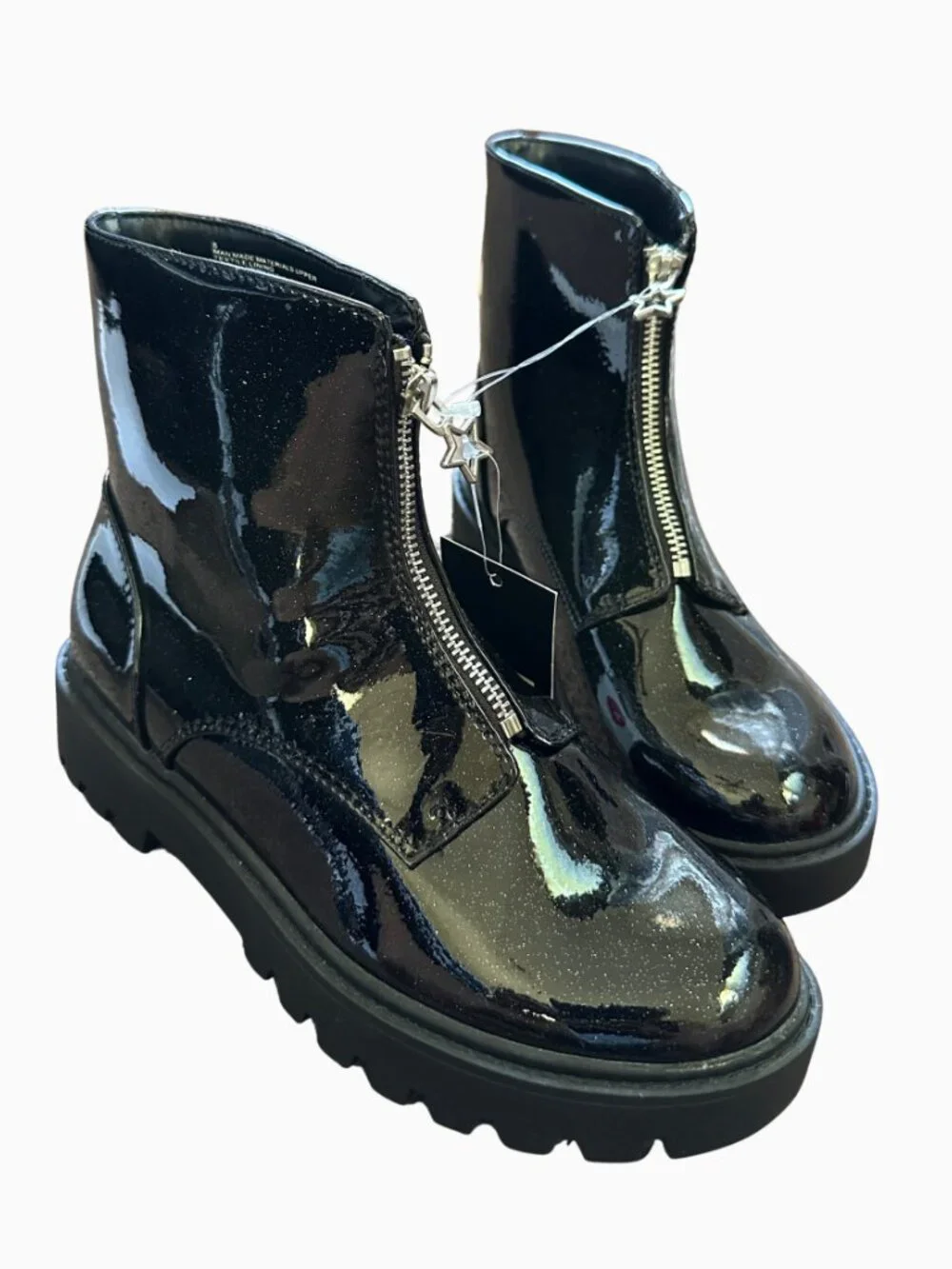 Girls Black Patent Combat Boots Lug Sole Size 5 Big Kids Art Class Myra New